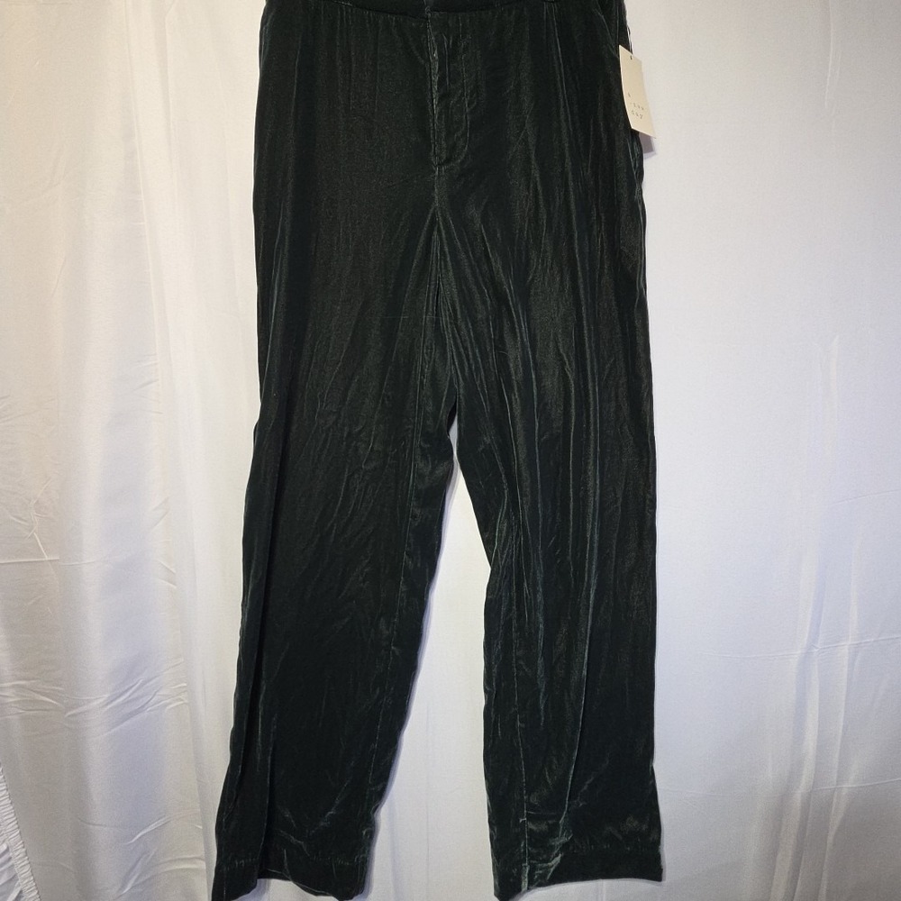 a new day Pants Womens 4 Hunter Green Velvet Straight Leg Elastic Waist Pocket